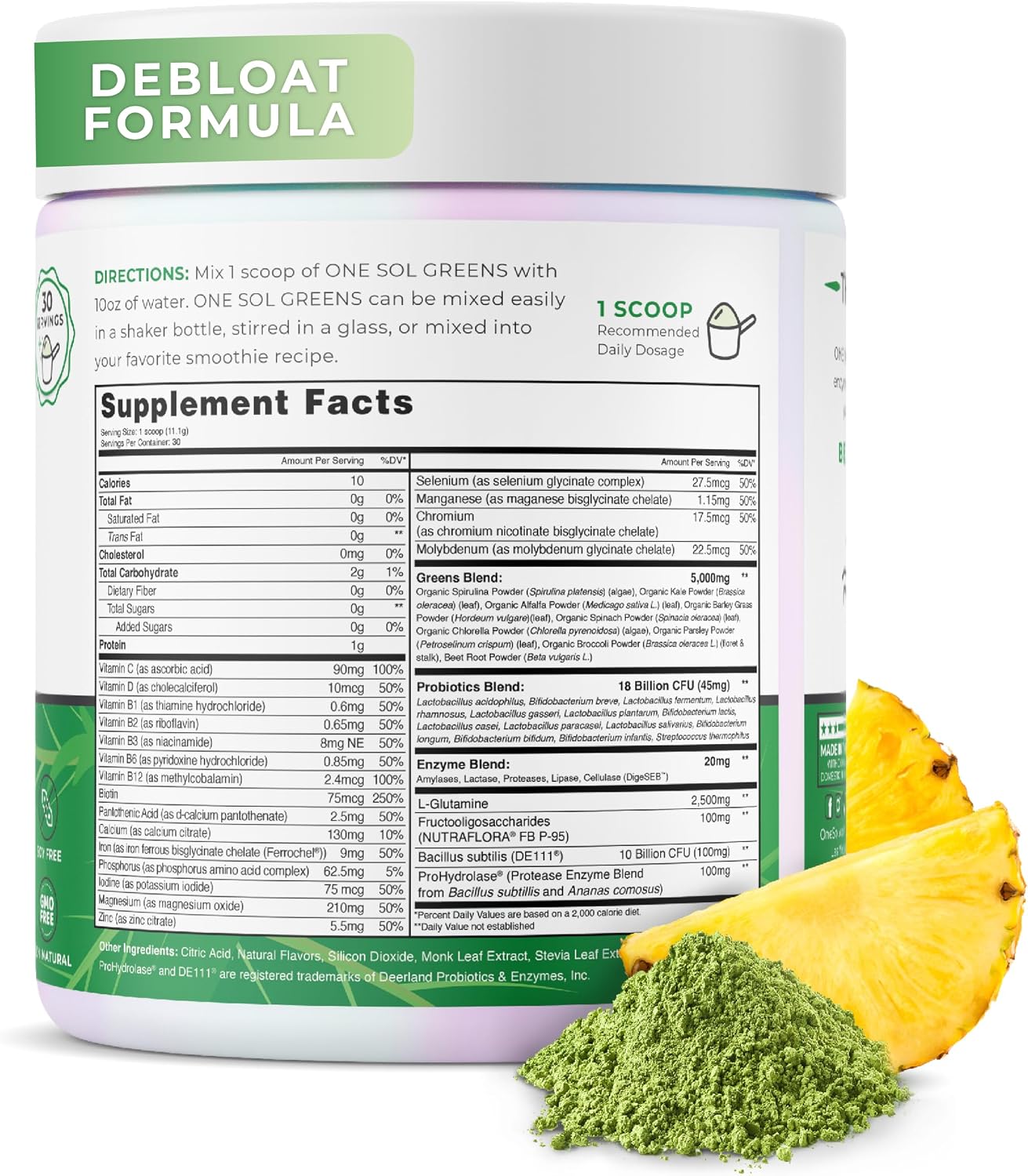 One Sol Greens Super Greens Powder – Pre & Probiotic with Digestive Enzymes, Vegan & Soya-free - görsel 2