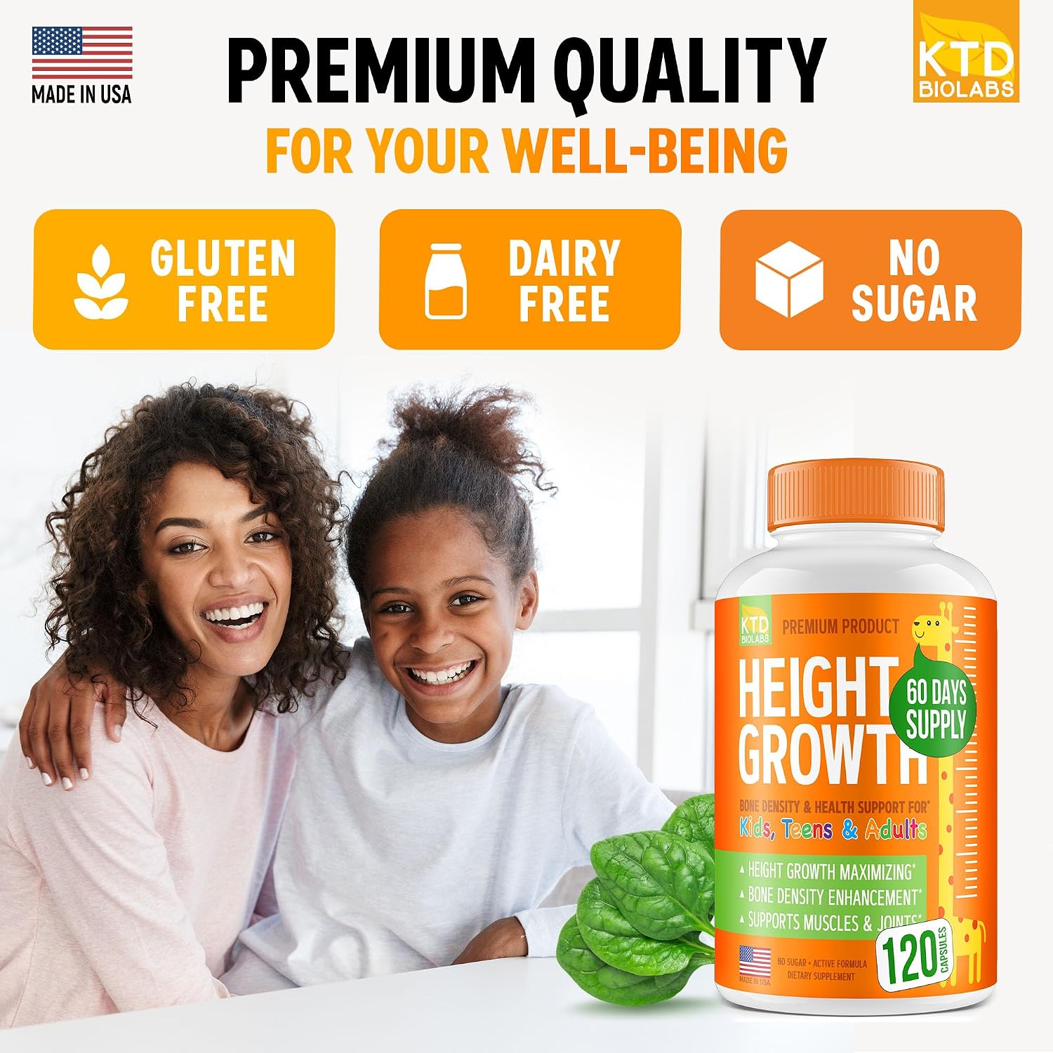 KTD BIOLABS Kids Height Growth Support Capsules – Extended Supply Development Formula with Calcium, Vitamin D3 & Zinc – Bone & Nutrition Support for Kids & Teens – Amino Blend – 120 Capsules - görsel 6
