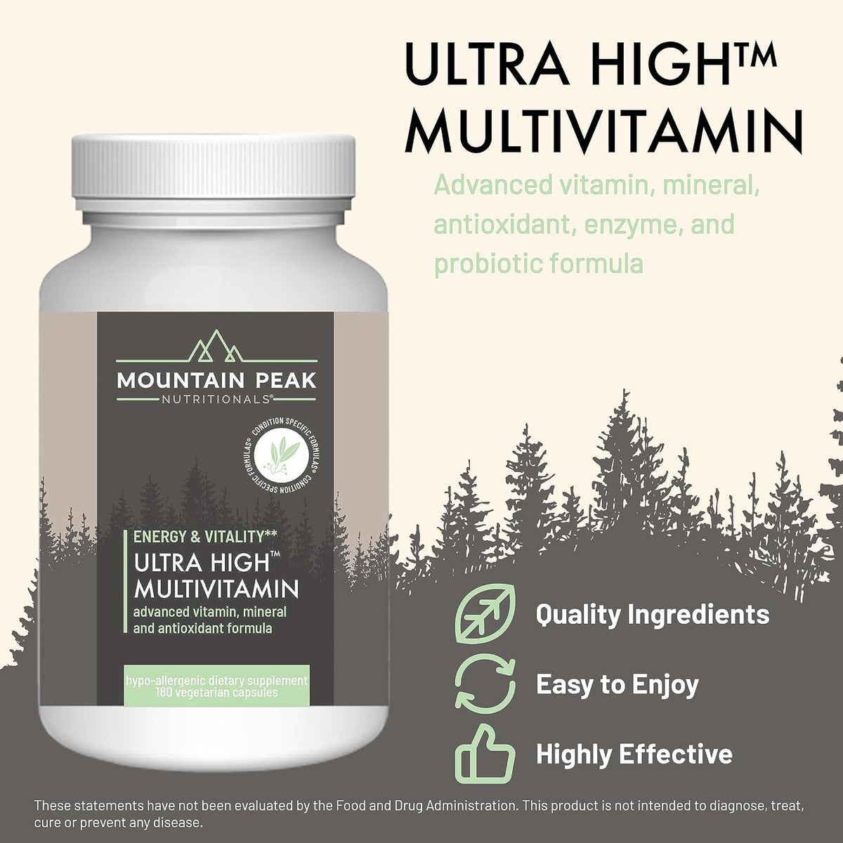 Mountain Peak Nutritionals Ultra High Multivitamin for Men & Women - with Vitamins A, B12, B6, C, D, E, Magnesium, Zinc, Folic Acid, Digestive Enzymes & Probiotics (180 Vegetarian Capsules) - görsel 2