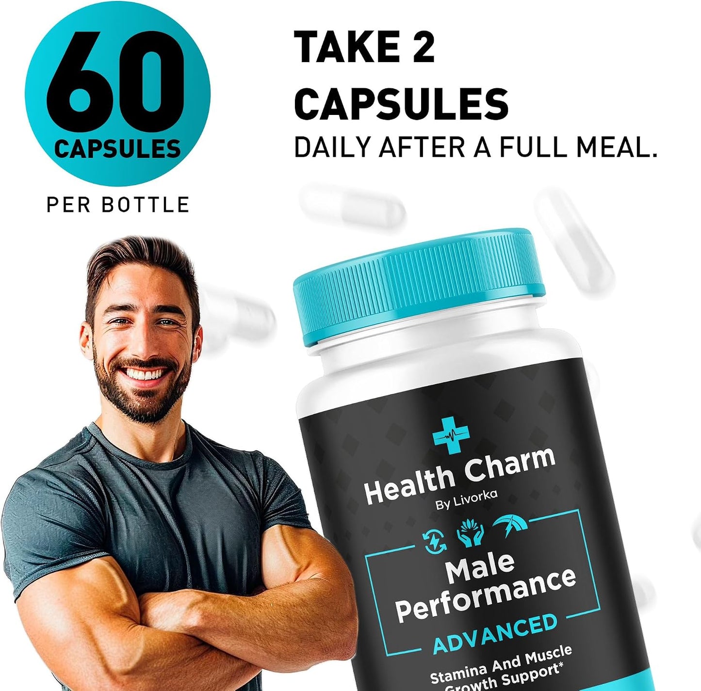 LIVORKA Health Charm Men's Multivitamin Capsules - All Natural Supplement, 60 Capsules - görsel 4