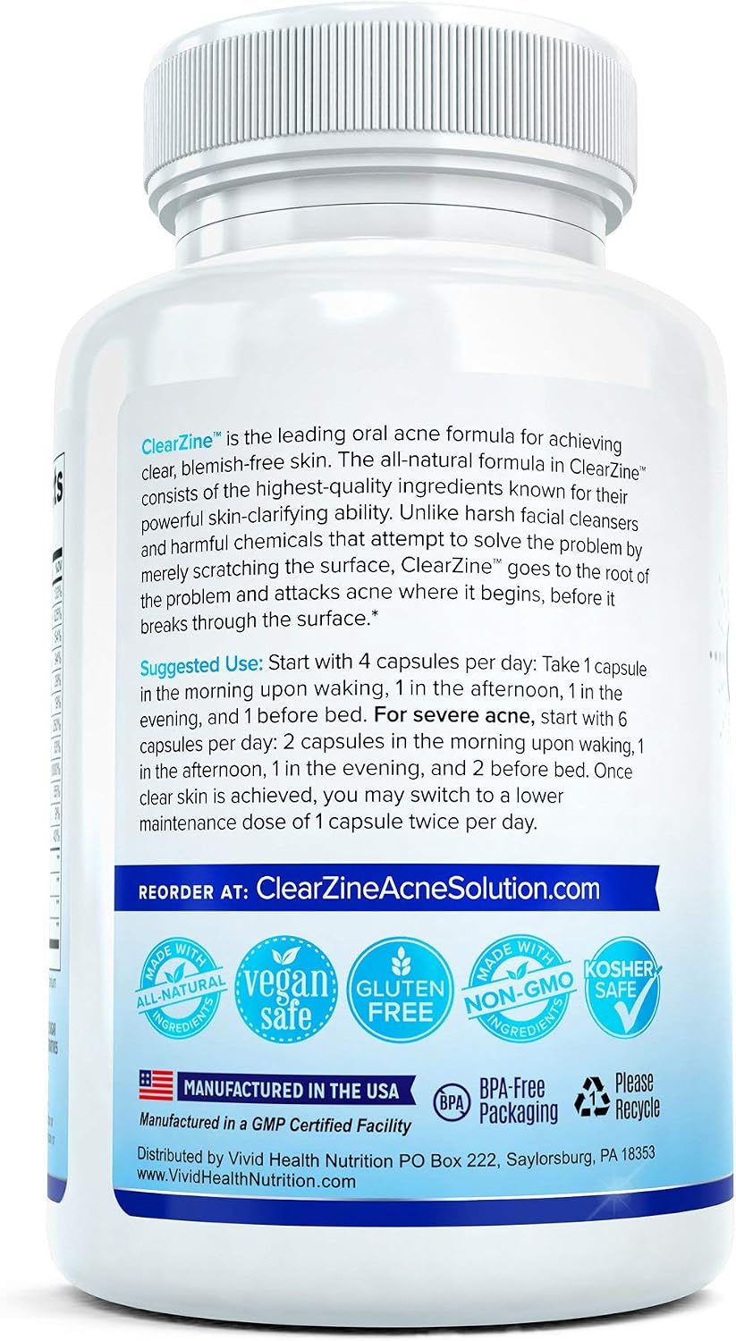ClearZine Acne Pills – Hormonal & Cystic Acne Supplement for Teens & Adults (90 Capsules) - görsel 6