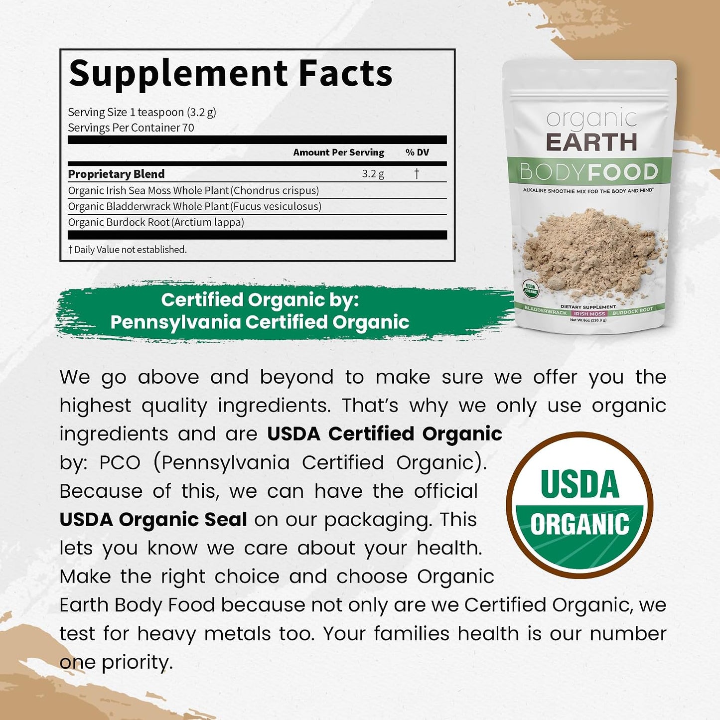 Organic Earth Irish Sea Moss Powder with Bladderwrack & Burdock Root - 227 g - görsel 3