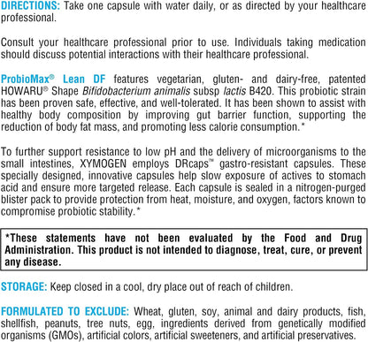 XYMOGEN ProbioMax Lean - Probiotic Supplement to Support Gut Barrier Function - Bifidobacterium animalis subsp lactis B420 - Vegetarian, Non-GMO & Gluten-Free - 30 Capsules