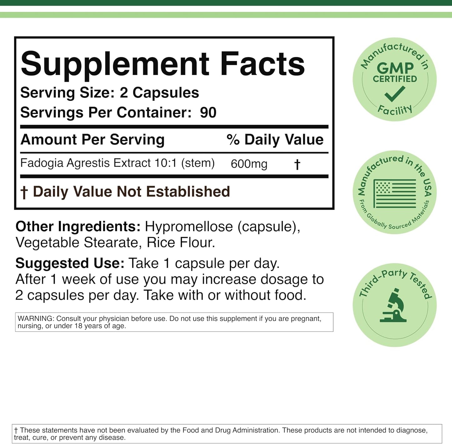 Fadogia Agrestis 600mg Per Serving (180 Capsules) - Double Wood Supplements - görsel 2