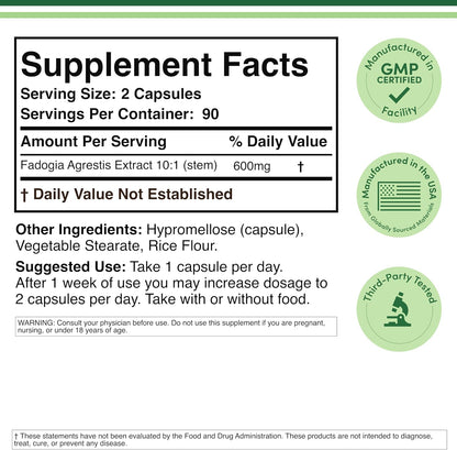 Fadogia Agrestis 600mg Per Serving (180 Capsules) - Double Wood Supplements