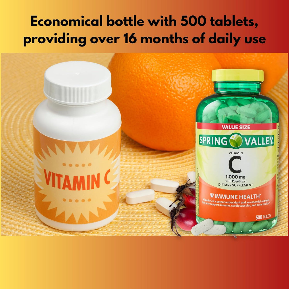 Vitamin C 1000mg Tablets with Rose Hips – 500 Count - görsel 4