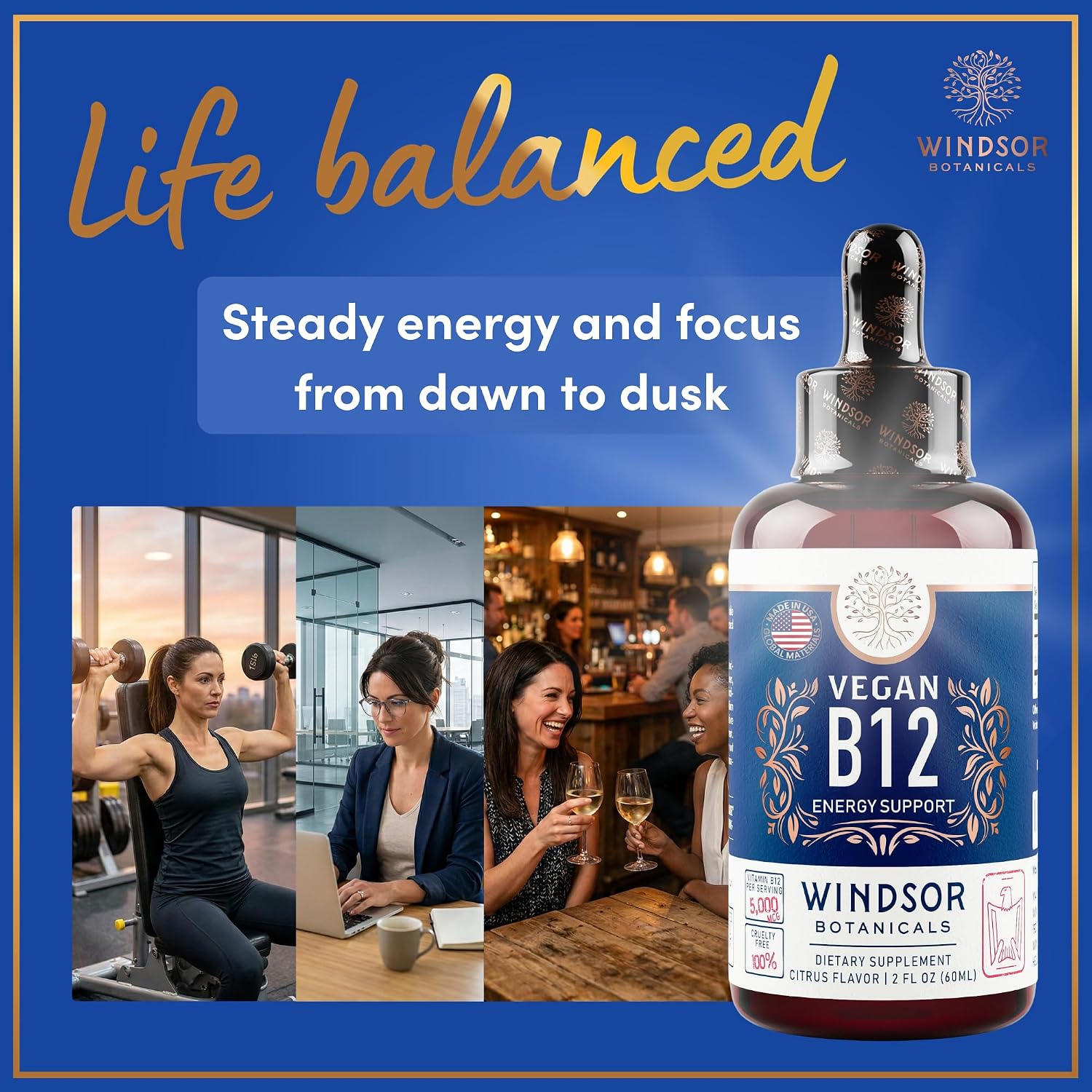 WINDSOR BOTANICALS Vegan Vitamin B12 Liquid – Max Strength 5000 mcg Methylcobalamin Sublingual Drops – Citrus Flavour - görsel 7