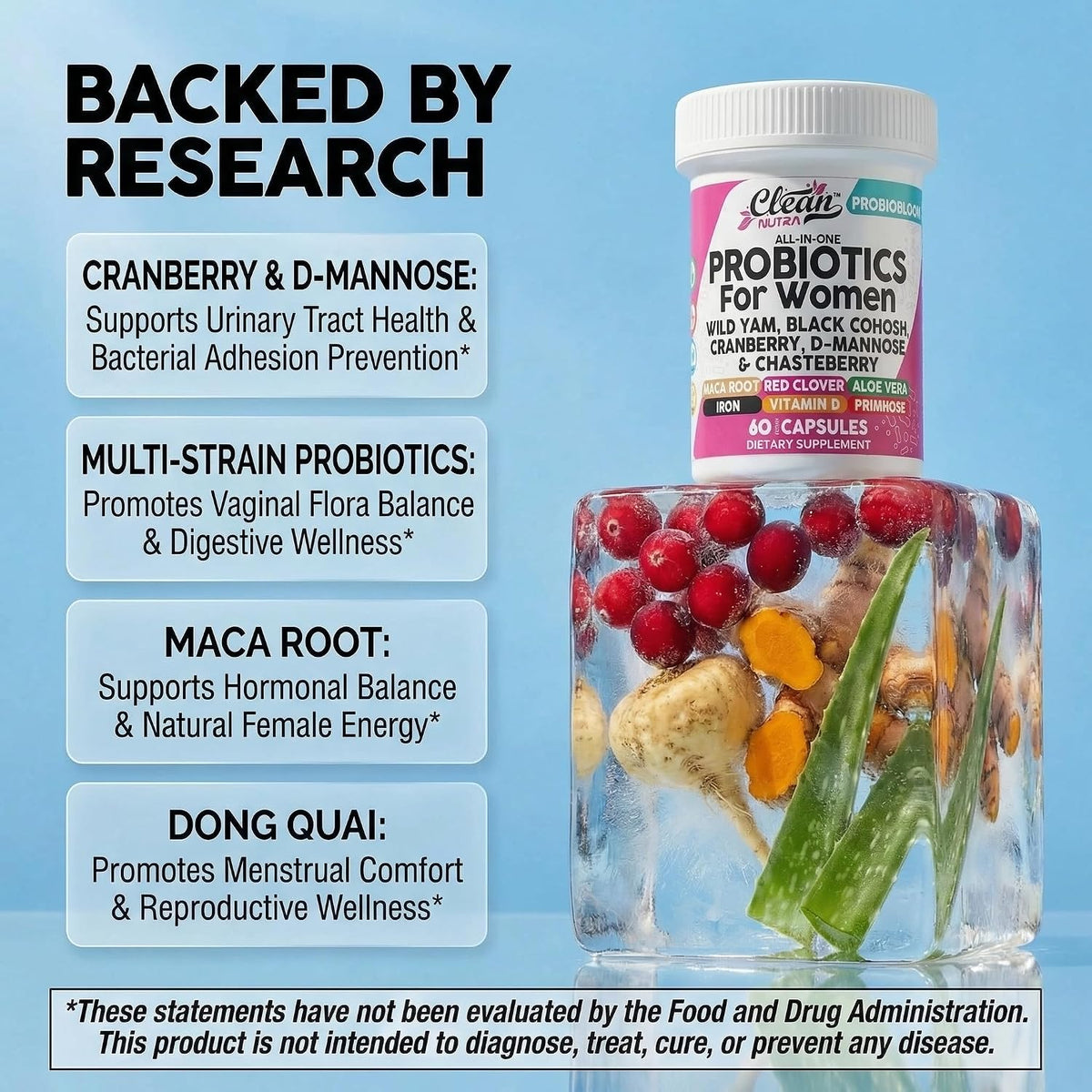 Clean Nutraceuticals ProbioBloom Probiotics for Women with D-Mannose & Cranberry - 60 Capsules - görsel 3