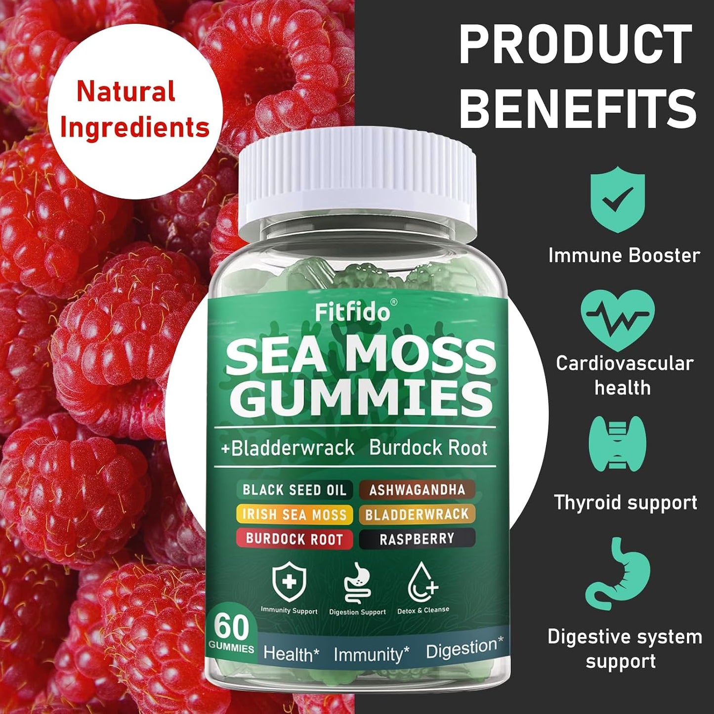 Irish Sea Moss Gummies 3000mg with Bladderwrack, 60 Count - görsel 3