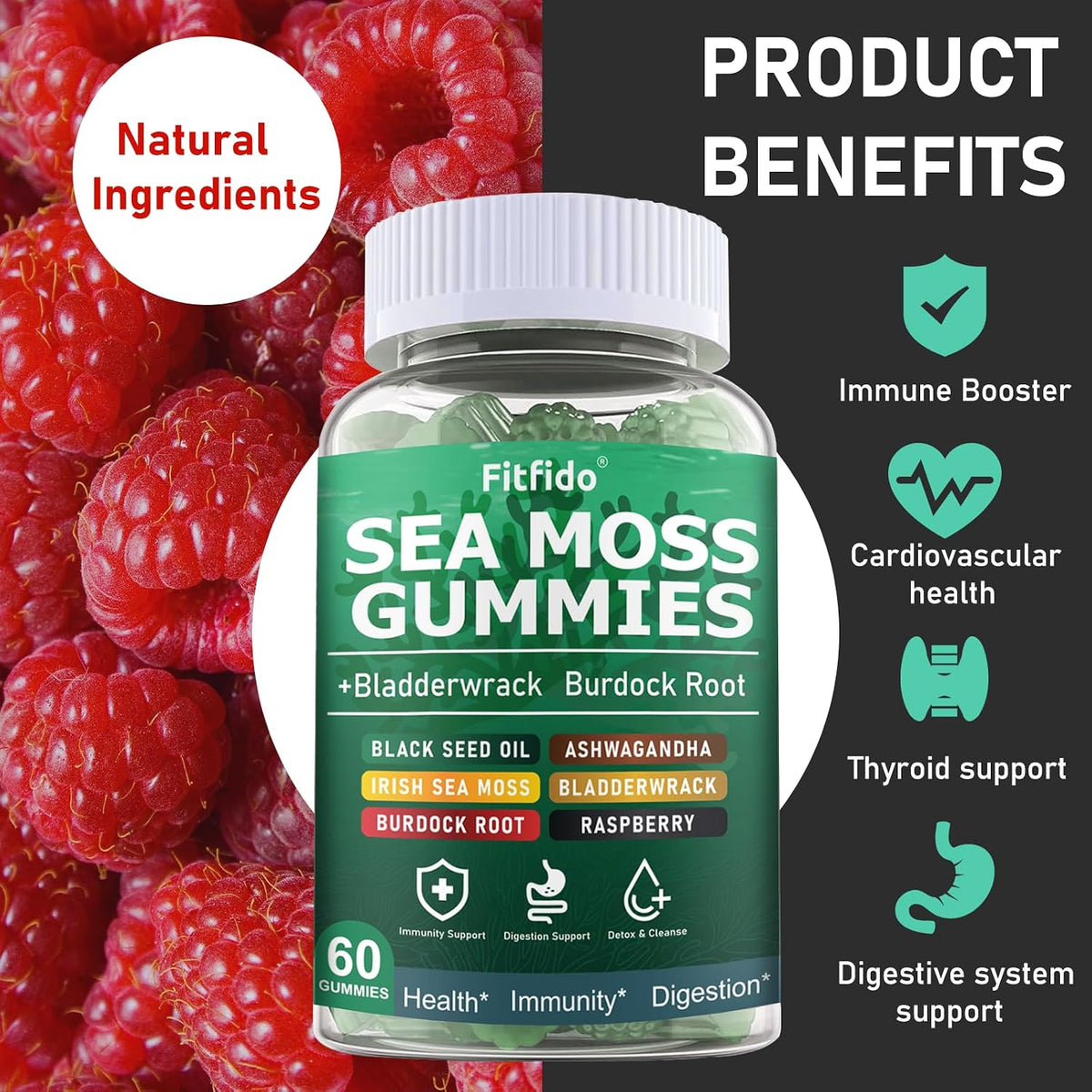 Irish Sea Moss Gummies 3000mg with Bladderwrack, 60 Count - görsel 3