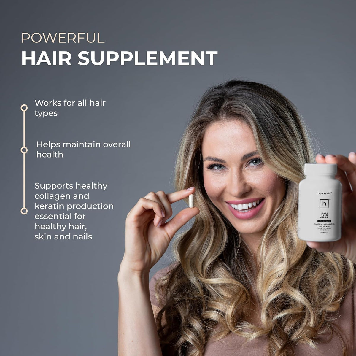 Hairmax Hair, Skin and Nails Food Supplement – 2500mcg Biotin with DHT Blocker, MSM & Antioxidants (Pack of 2) - görsel 5