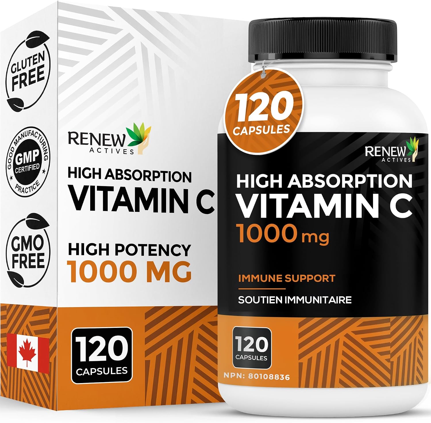 RENEW ACTIVES Maximum Strength Vitamin C 1000mg per Capsule – Antioxidant & Immune Support – Non-GMO, Sugar-Free – 120 Capsules - görsel 1