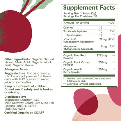 Brightcore Nutrition BrightBeets Beetroot Powder, Red Apple Flavour, 150g, 30 Servings