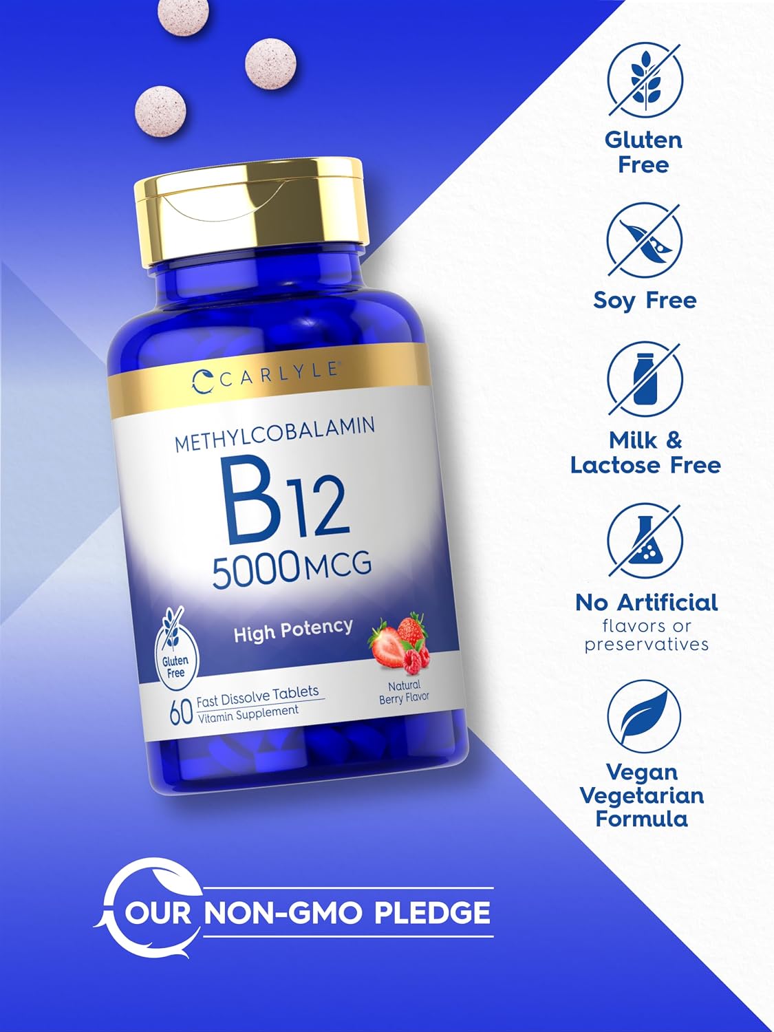 Carlyle Methylcobalamin Vitamin B12 5000mcg - 60 Fast Dissolving Tablets - Vegetarian, Non-GM & Gluten-free - görsel 5