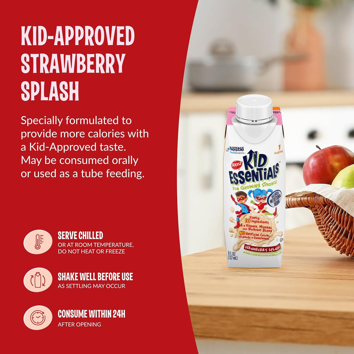 BOOST Kid Essentials 1.0kcal Balanced Nutritional Drink for Kids, Strawberry Splash, 237 ml (Pack of 24) - görsel 6