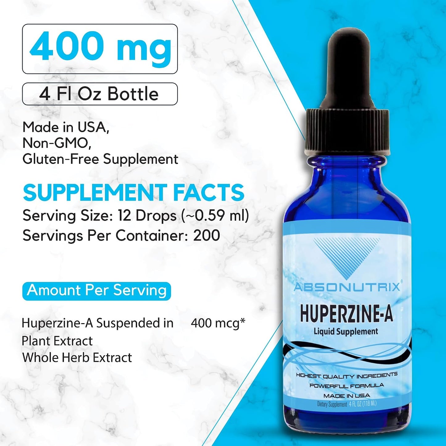 Absonutrix Huperzine-A Liquid Supplement - 400 mcg, 118 ml (4 fl oz), 200 Servings - görsel 2