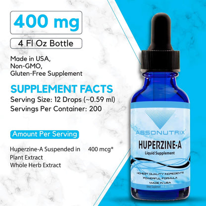 Absonutrix Huperzine-A Liquid Supplement - 400 mcg, 118 ml (4 fl oz), 200 Servings