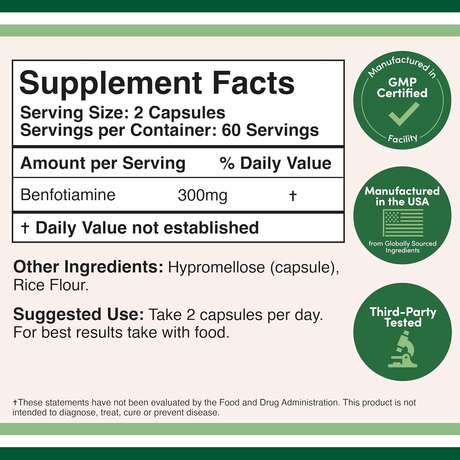 Benfotiamine 300mg Servings - 120 Capsules - Double Wood - görsel 2
