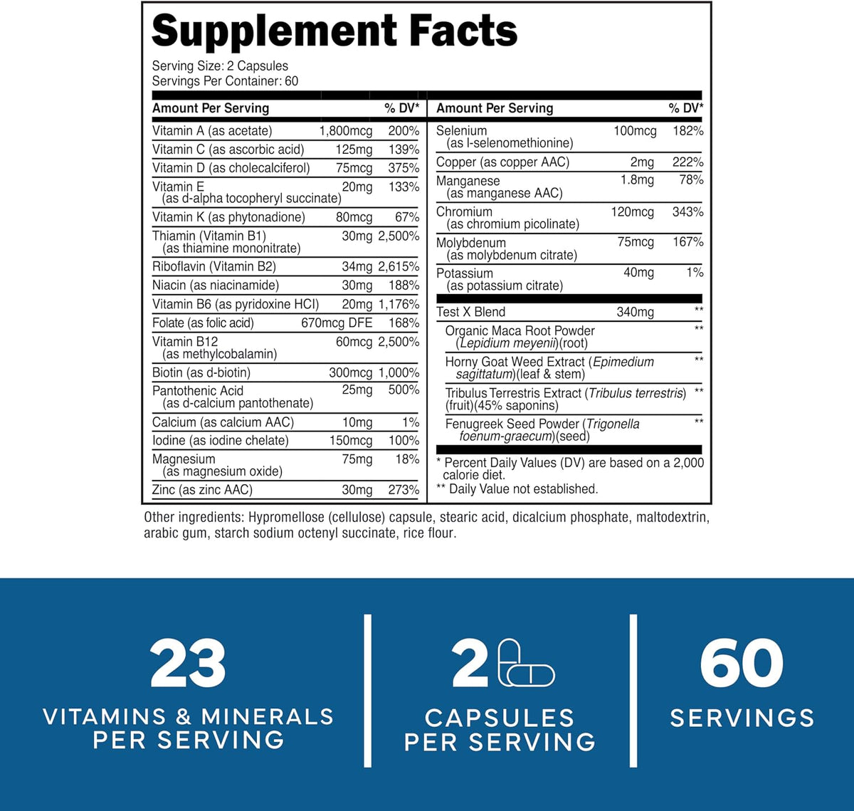 Type Zero Multivitamin for Men - 1200 mg, 120 Capsules (60 Servings) - Gluten-free - görsel 2