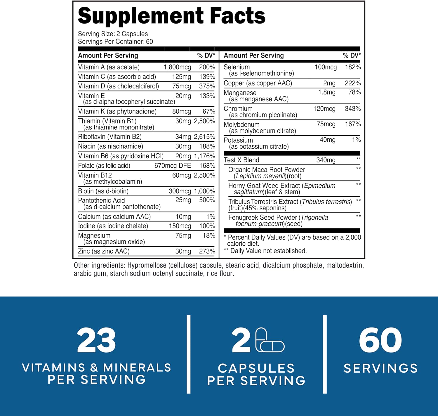 Type Zero Multivitamin for Men - 1200 mg, 120 Capsules (60 Servings) - Gluten-free - görsel 2