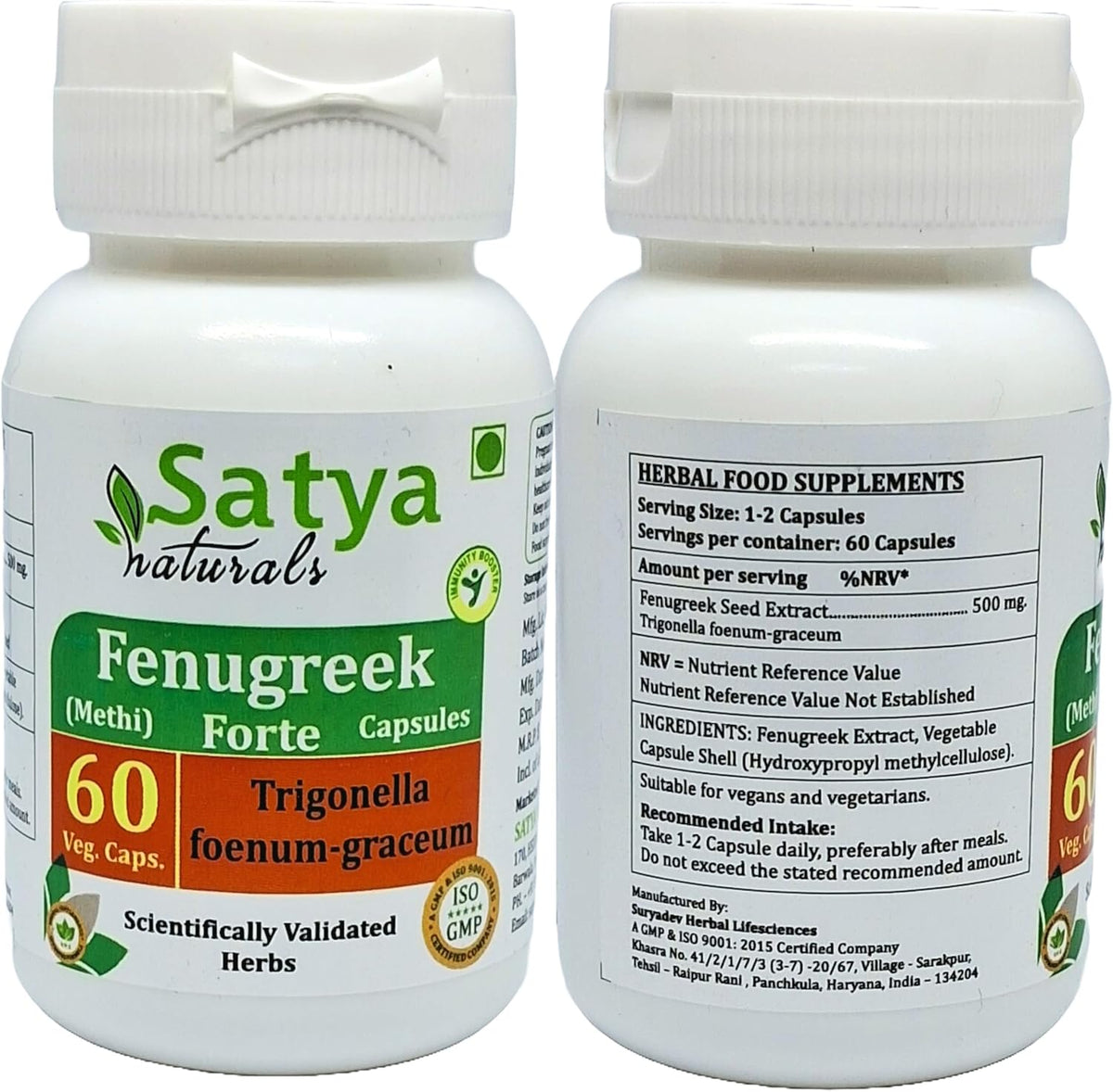Fenugreek Forte Capsules 500 mg - Satya Naturals (2 Bottles of 60 Capsules) - görsel 2