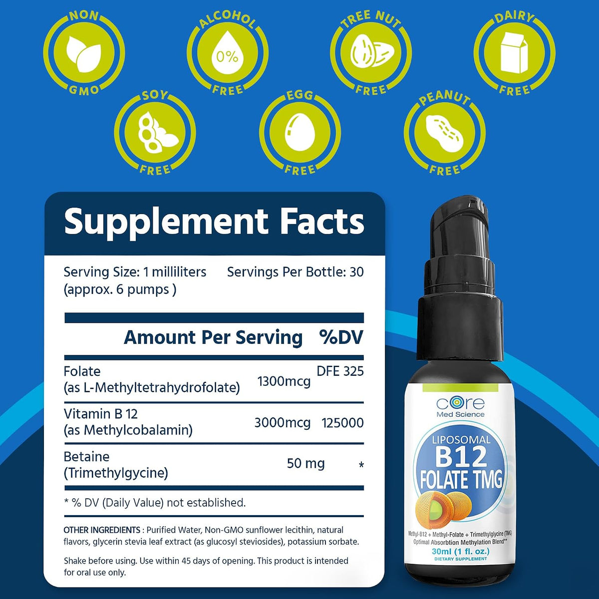Core Med Science Liposomal B12 Folate TMG Liquid Spray - görsel 3