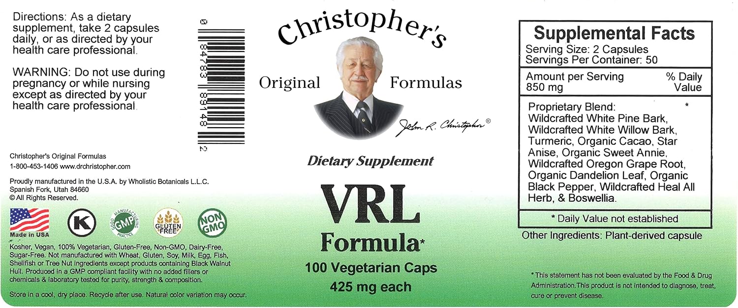 Christopher's Original Formulae VRL Formula, Natural Immune Support, 100 Vegan Capsules - görsel 2