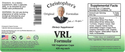 Christopher's Original Formulae VRL Formula, Natural Immune Support, 100 Vegan Capsules