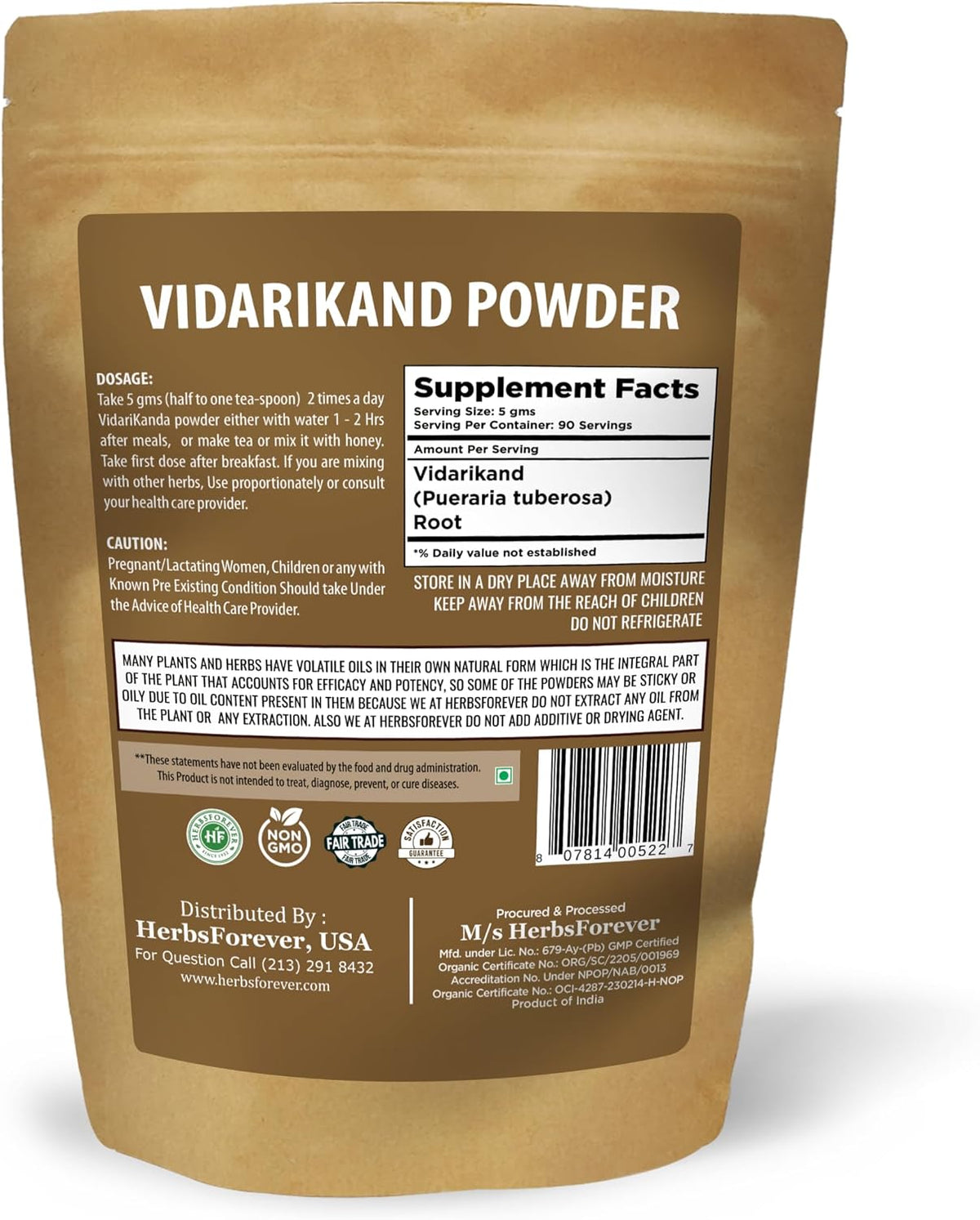 Vidarikanda Powder - Pueraria Tuberosa (Ipomoea Digitata) - Non-GMO, Vegan - 454g - görsel 2