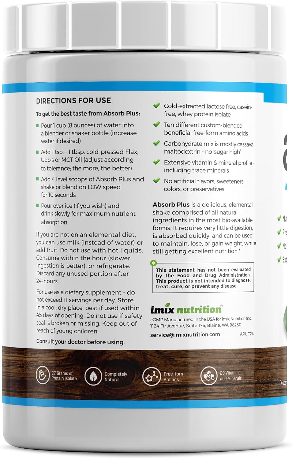 Absorb Plus Isolate Protein - Gut Health Supplement, 1 kg Unsweetened Chocolate - görsel 2