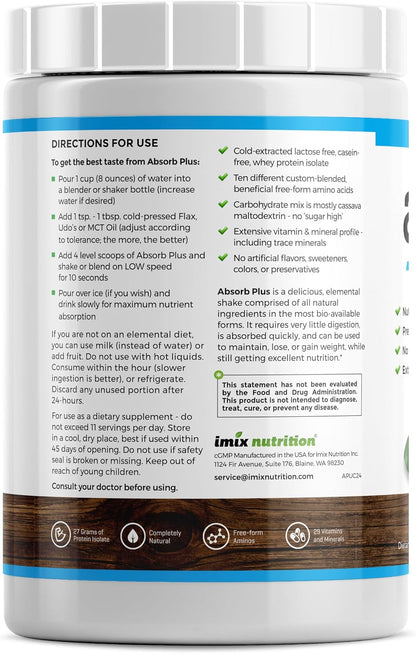 Absorb Plus Isolate Protein - Gut Health Supplement, 1 kg Unsweetened Chocolate
