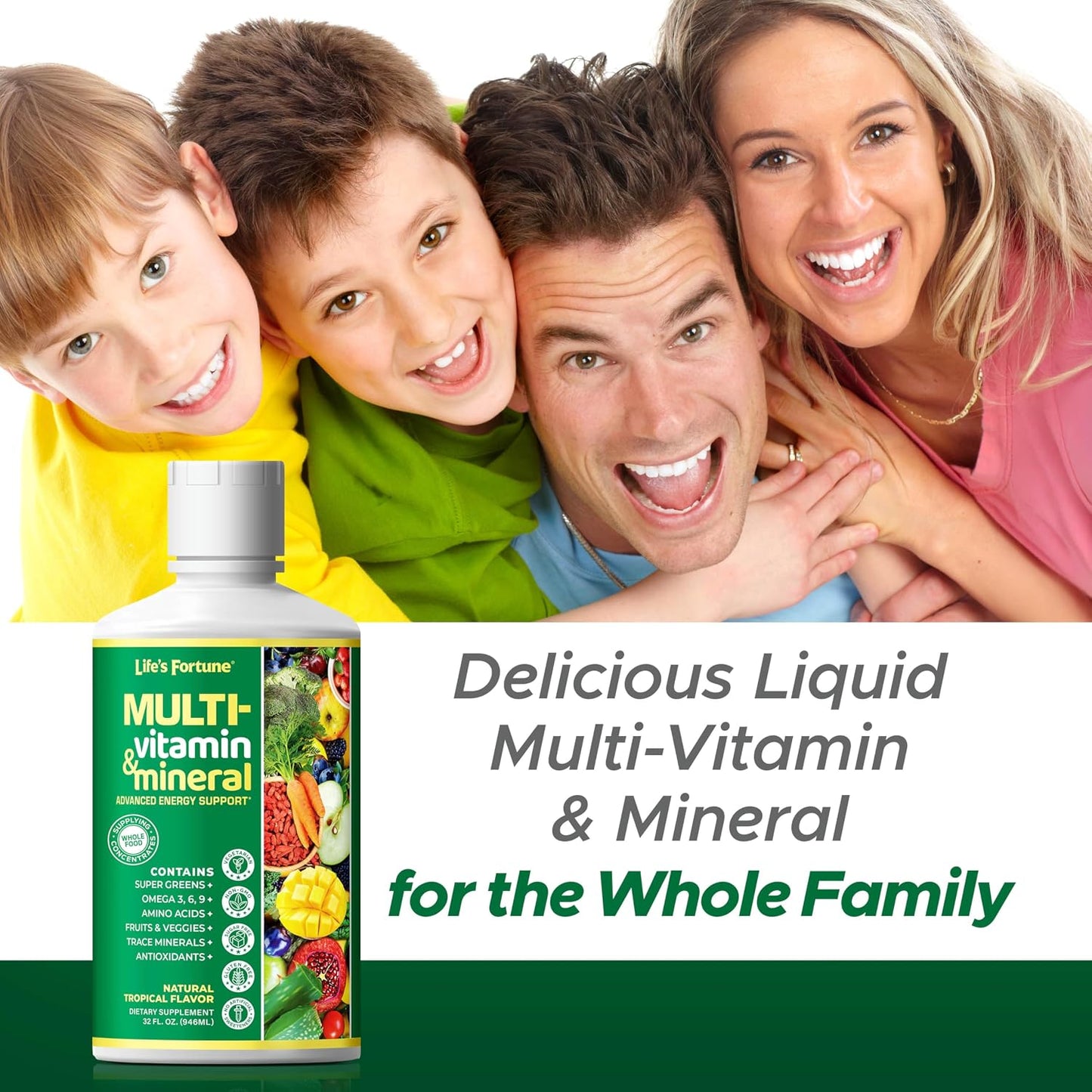 Life’s Fortune Liquid Multivitamin for Adults and Seniors - Fast Absorption, 90+ Nutrients, Tropical Flavour, 946 ml - görsel 6