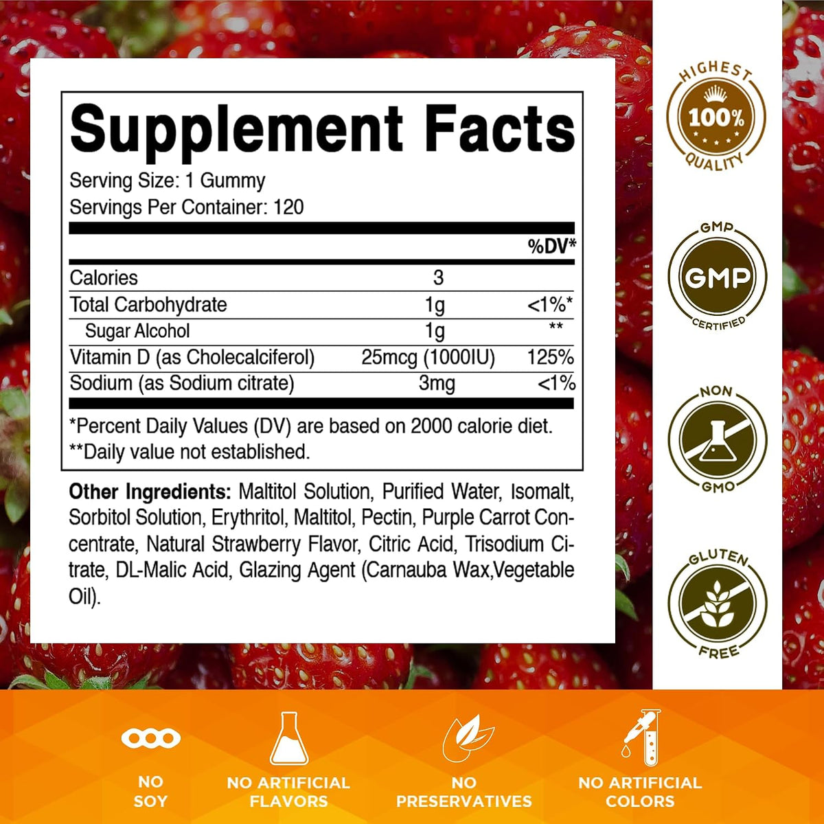 Vitamatic Sugar Free Vitamin D3 Gummies - 1000 IU - Pectin Based - Non-GMO - 120 Gummies - görsel 2