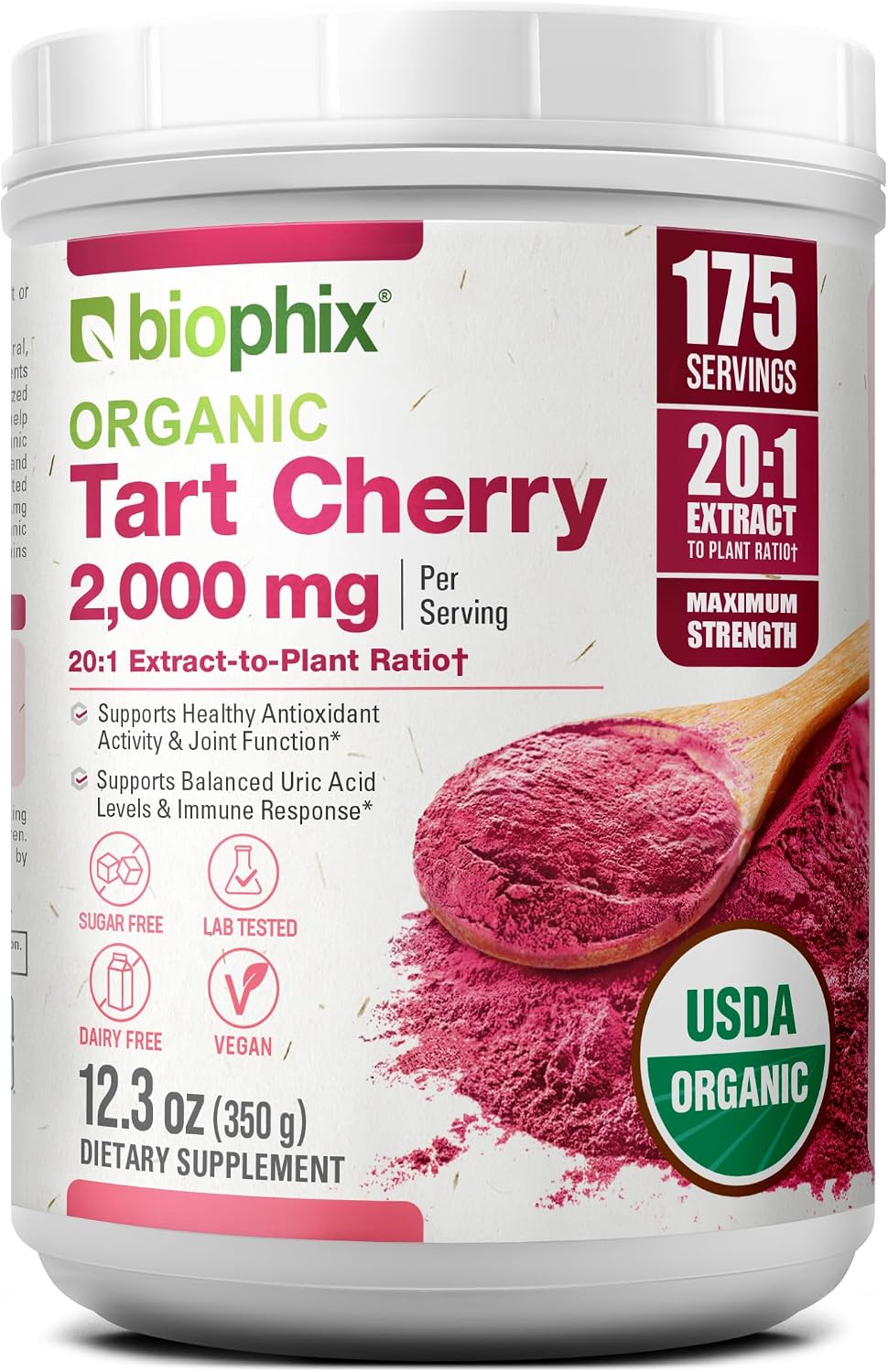 biophix Organic Tart Cherry Powder - 20:1 Extract, 350 g - Antioxidant-Rich Superfood - Supports Heart & Digestive Health - Natural Flavour - No Added Sugar - görsel 1