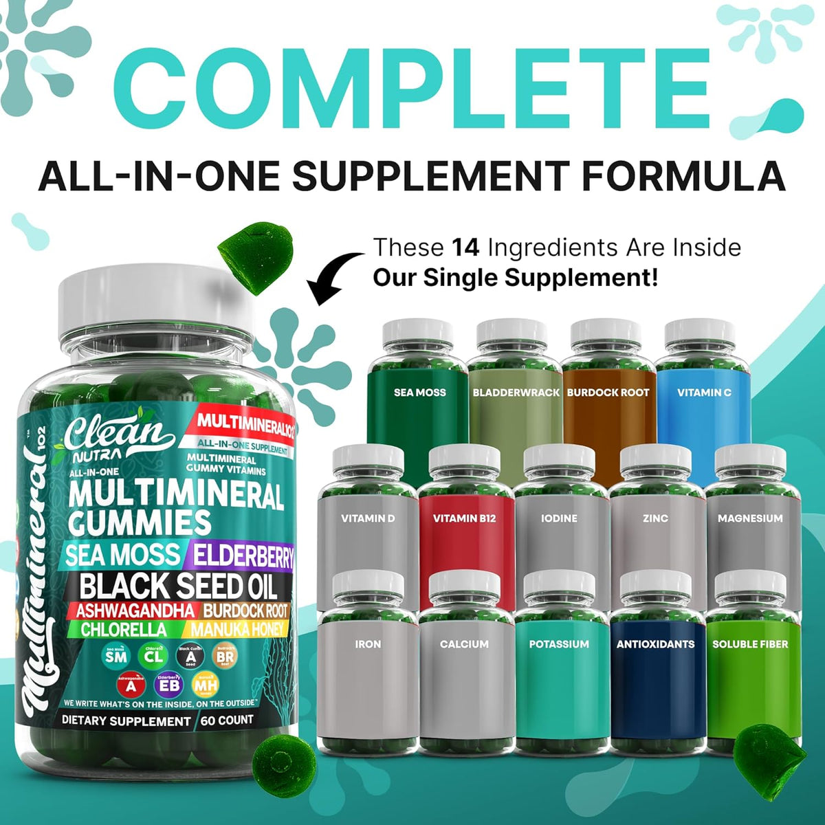 Sea Moss Gummies | Black Seed Oil, Ashwagandha, Elderberry - Vegan Irish Sea Moss Vitamins - görsel 2