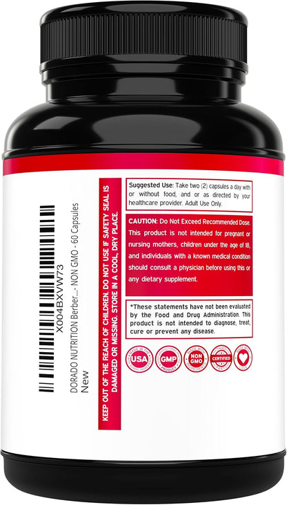 Dorado Nutrition Berberine Supplement 500mg – Digestive and Metabolic Support for Adults – 60 Vegan Capsules