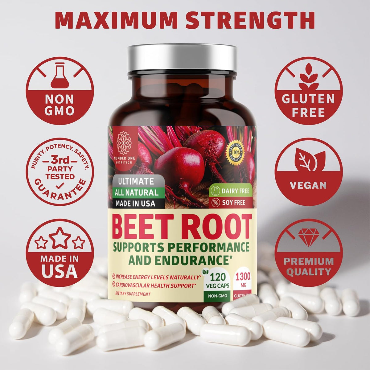 N1N Premium Organic Beetroot Capsules 1300mg - 120 Veg Caps - Non-GM & Gluten-free - görsel 7