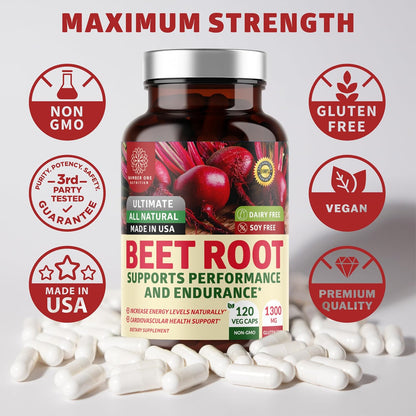 N1N Premium Organic Beetroot Capsules 1300mg - 120 Veg Caps - Non-GM & Gluten-free