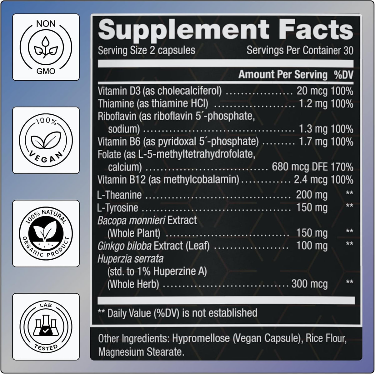 NOVIQ IQ Nootropic Supplement - 11-in-1 Brain Support with Methyl B-Complex - 60 Capsules - görsel 5