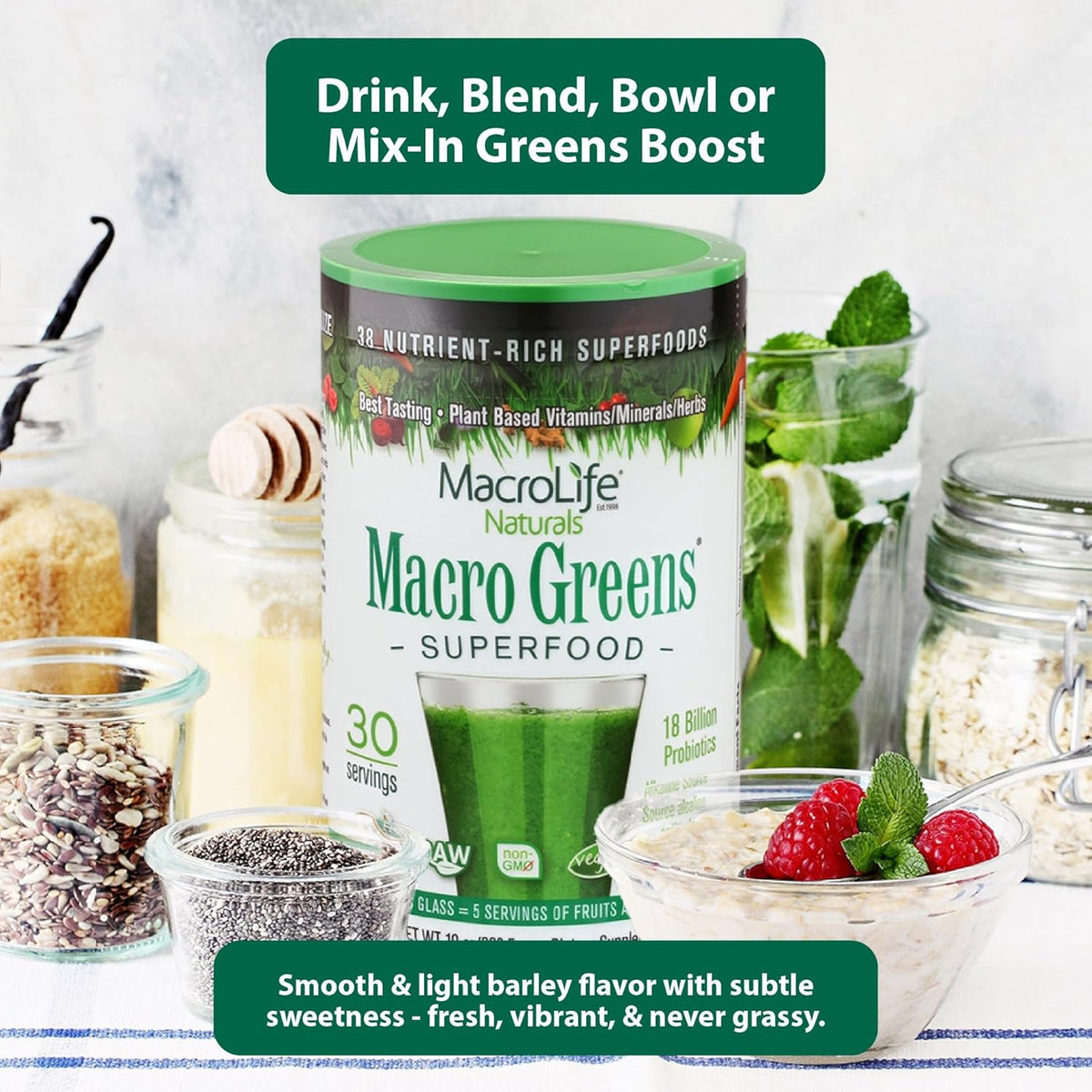 Macro Greens Superfood Powder – 38 Superfoods with Probiotics, Digestive Enzymes & Adaptogens - görsel 8