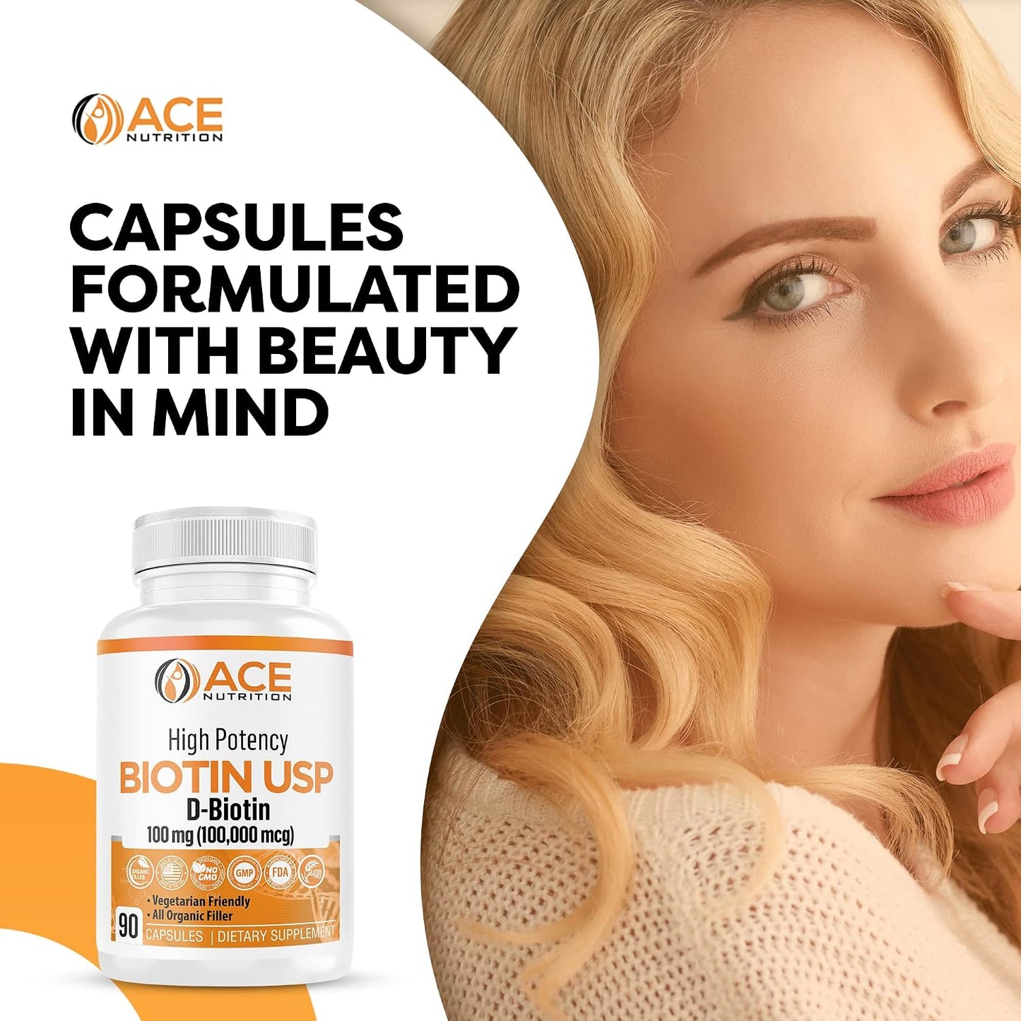 Ace Nutrition High Potency Biotin 100,000 mcg – D-Biotin USP, Vegetarian Capsules for Hair, Skin and Myelin Health – 90 Count - görsel 6