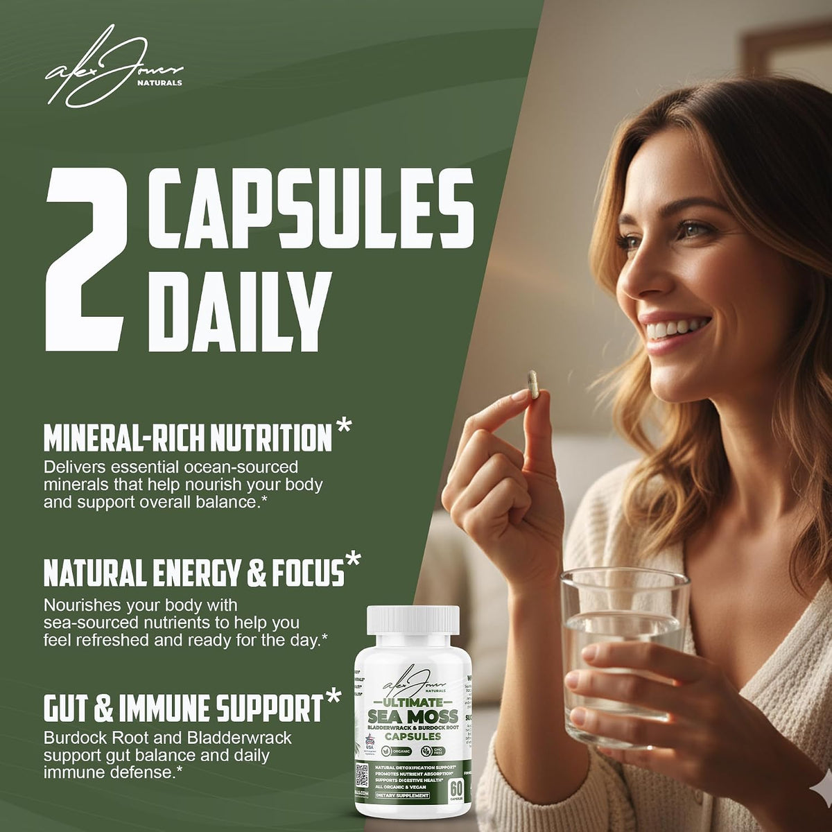 Alex Jones Ultimate Sea Moss Capsules – Vegan, Non-GM Seaweed Supplement with Bladderwrack and Burdock Root (60 Capsules) - görsel 4