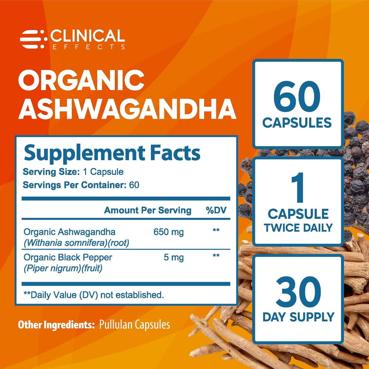 Clinical Effects Ashwagandha with Black Pepper - 60 Capsules - görsel 7