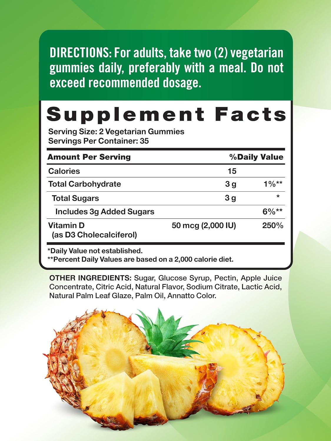 Nature's Truth Vitamin D3 Gummies, 2000 IU, 70 Count, Pineapple Flavour - görsel 2