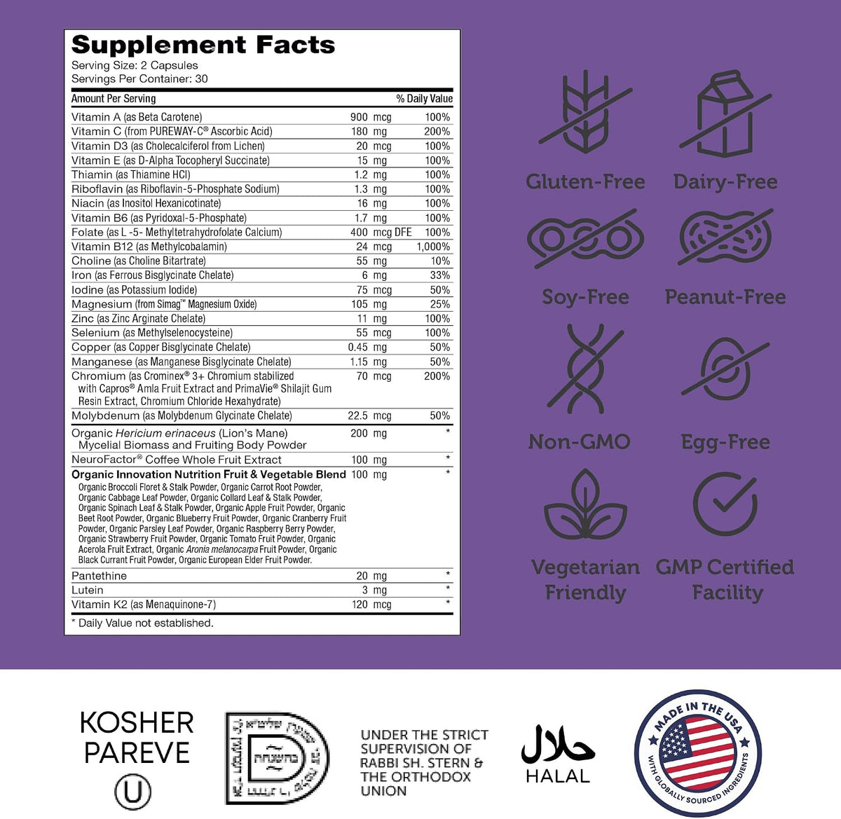 Zahler Brainfood Multivitamin with Lion's Mane and Neurofactor - 60 Capsules - görsel 6