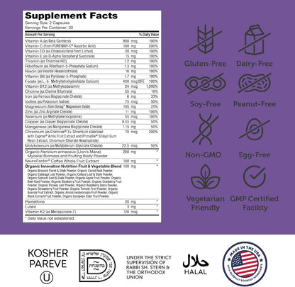 Zahler Brainfood Multivitamin with Lion's Mane and Neurofactor - 60 Capsules