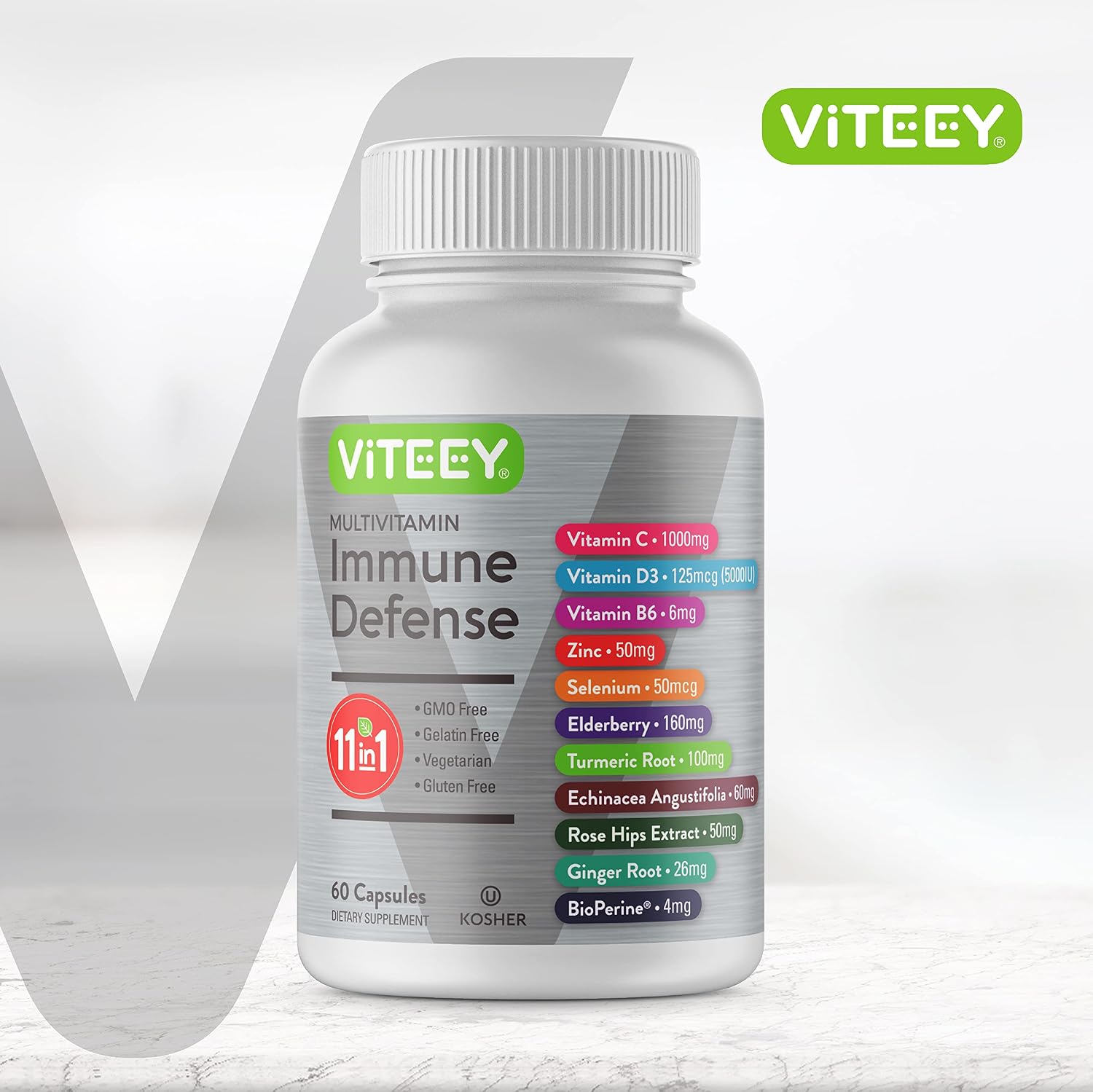 Viteey 11-in-1 Immune Support Supplement with Vitamin D3, C, Zinc, and Elderberry (60 Capsules) - görsel 2