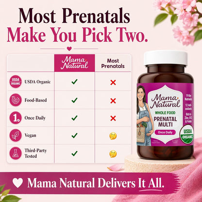 Mama Natural Organic Prenatal Vitamins for Women (30 Servings) | Once-Daily Vegan Prenatal with Folate