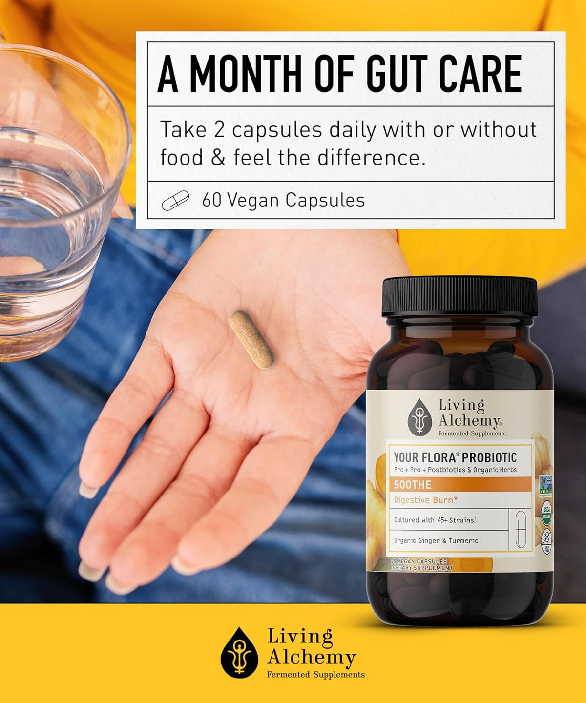 Your Flora Probiotic Soothe – Non-GM Probiotics with Fermented Soya, Ginger, & Turmeric for Gut Balance, Digestion & Support – 60 Capsules - görsel 6