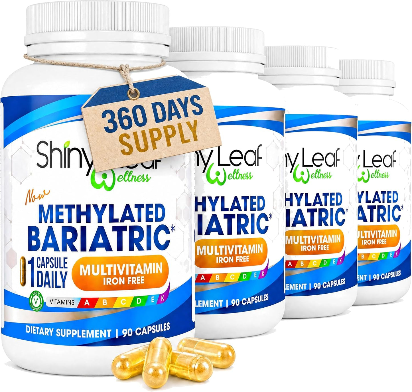 Shiny Leaf Methylated Bariatric Multivitamin Without Iron – Vitamins for Gastric Bypass & Sleeve, 1 Daily Capsule with Methylated Folate, B12, A, C, D, K & More. Vegetarian, Soya-Free, Made in the USA (180 Capsules) - görsel 10